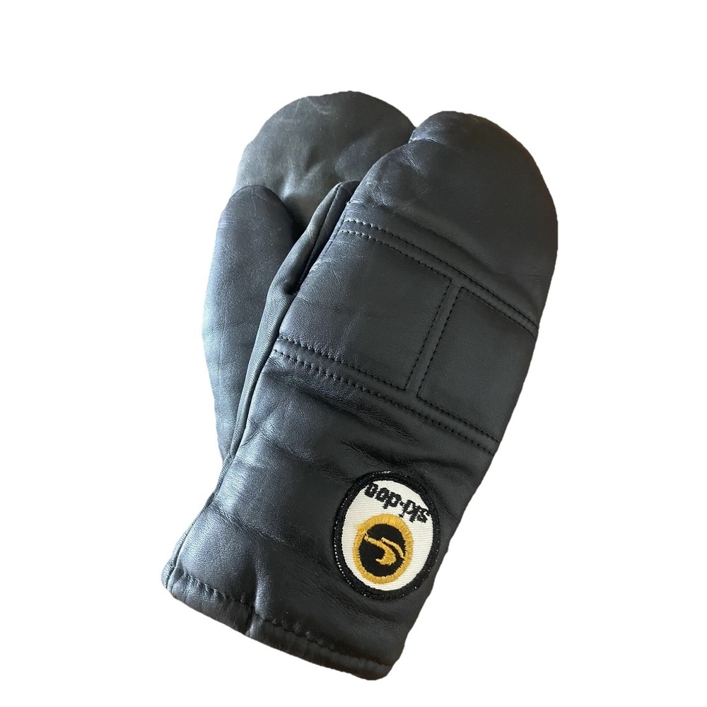 Ski Doo Mittens, Black Leather, Vintage,  Large Ladies  Lined